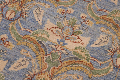 handmade Modern Kafkaz Blue Gold Hand Knotted RECTANGLE 100% WOOL area rug 9' x 12'