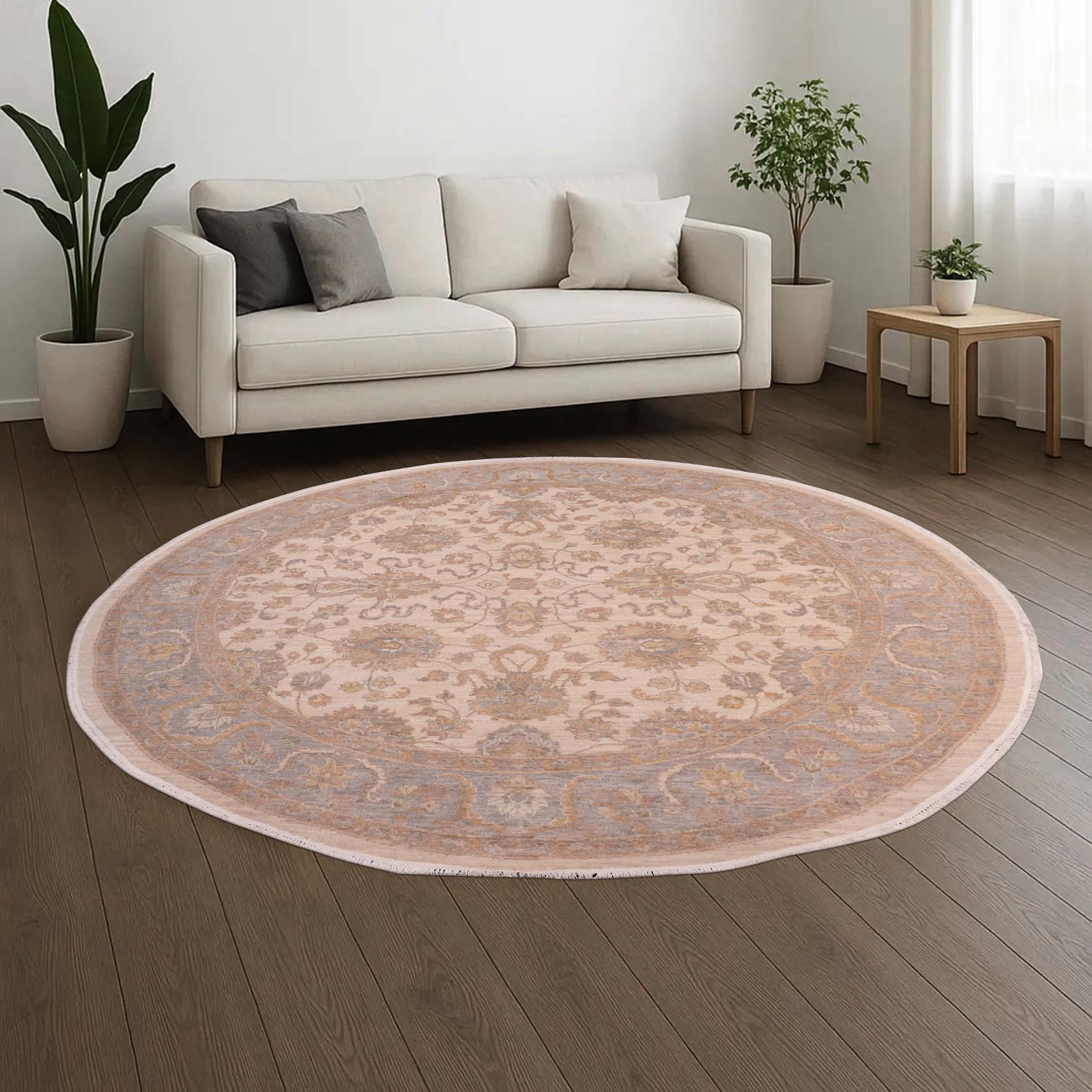 handmade Traditional Kafkaz Ivory Grey Hand Knotted ROUND 100% WOOL area rug 8' x 8'