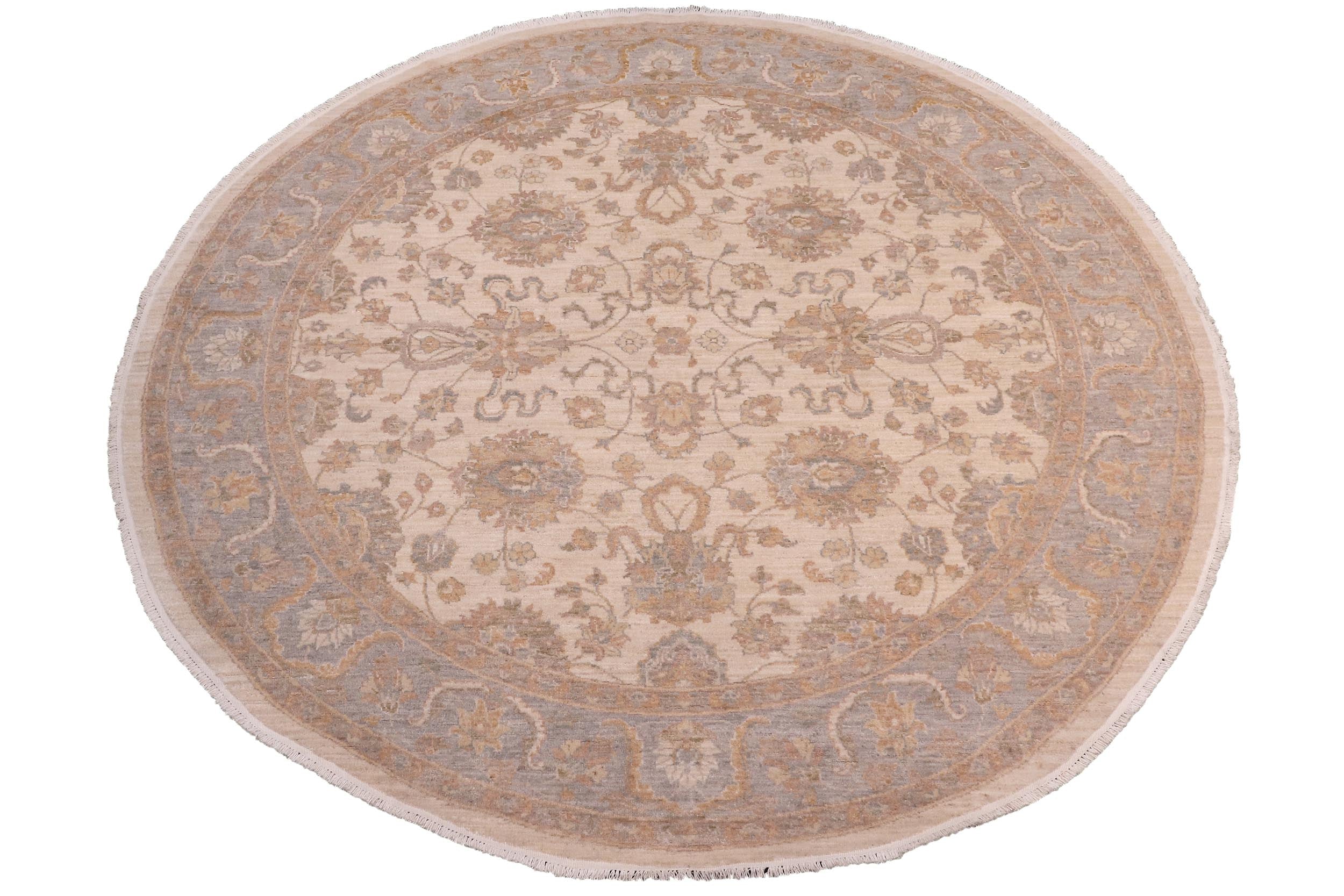 handmade Traditional Kafkaz Ivory Grey Hand Knotted ROUND 100% WOOL area rug 8' x 8'