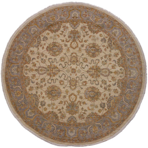handmade Traditional Kafkaz Ivory Grey Hand Knotted ROUND 100% WOOL area rug 8x8