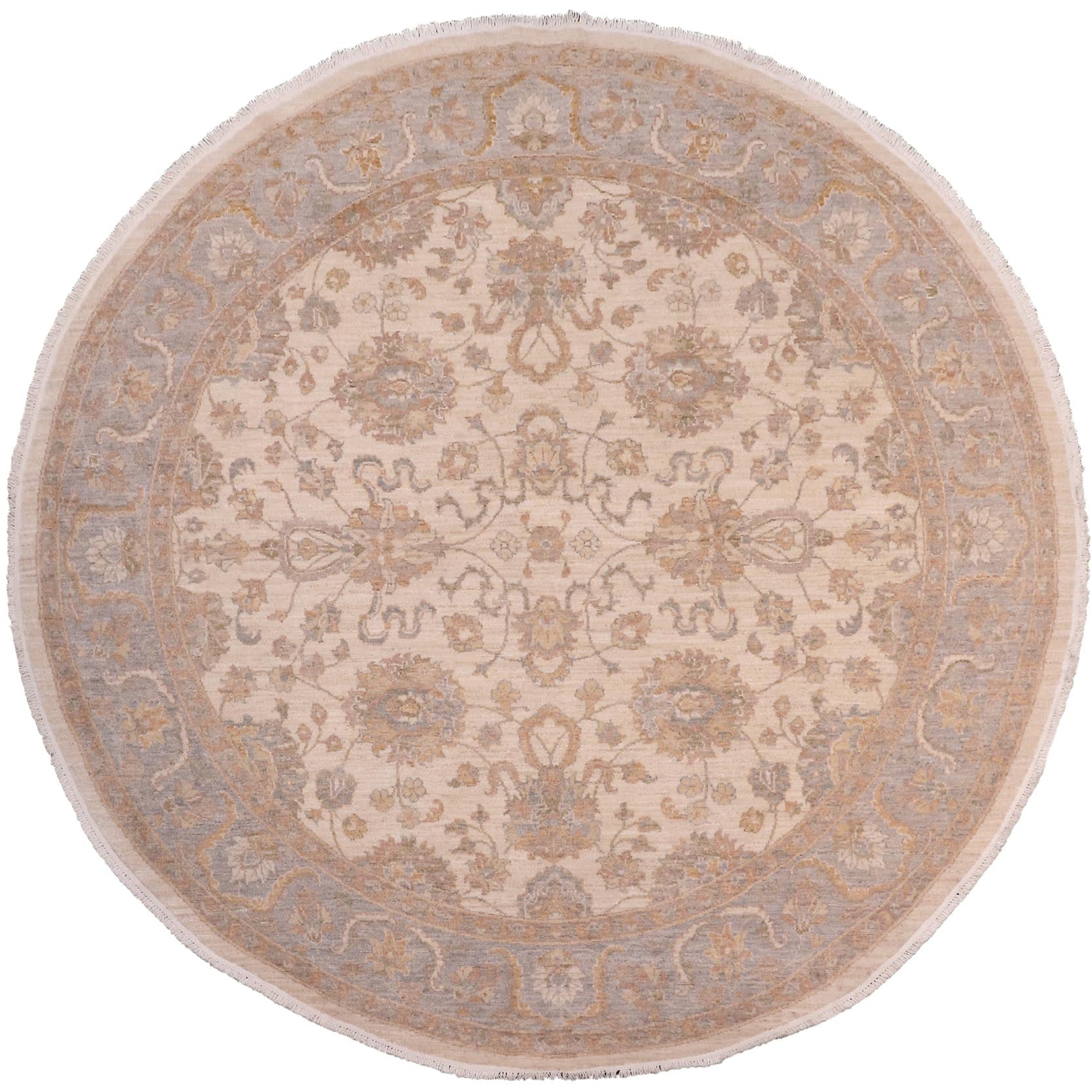 handmade Traditional Kafkaz Ivory Grey Hand Knotted ROUND 100% WOOL area rug 8' x 8'