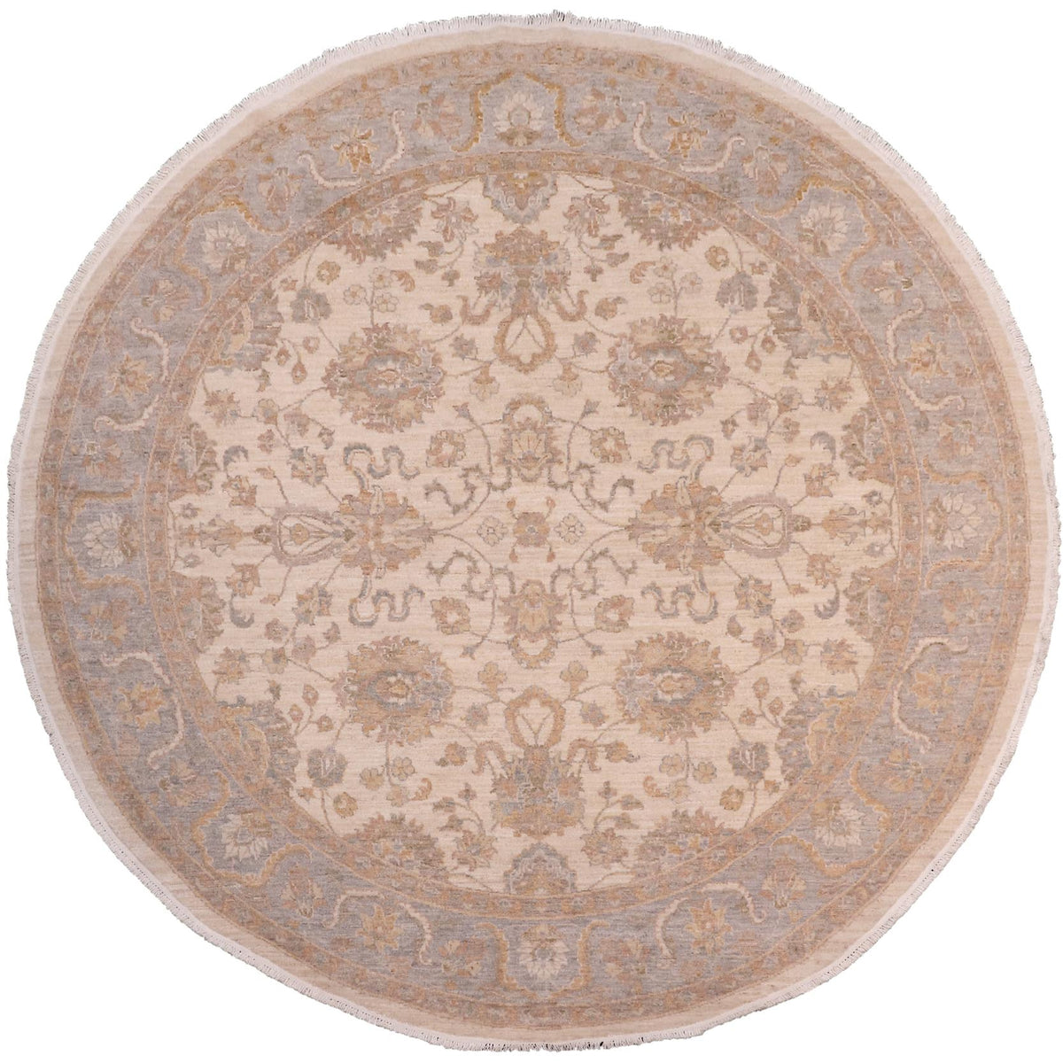 handmade Traditional Kafkaz Ivory Grey Hand Knotted ROUND 100% WOOL area rug 8' x 8'