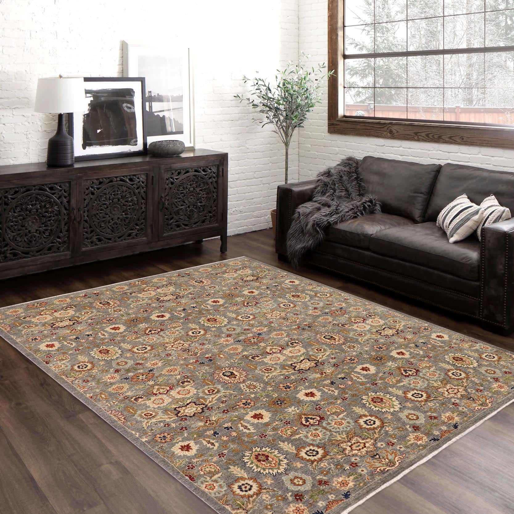 handmade Modern Kafkaz Gray Brown Hand Knotted RECTANGLE 100% WOOL area rug 9' x 11'