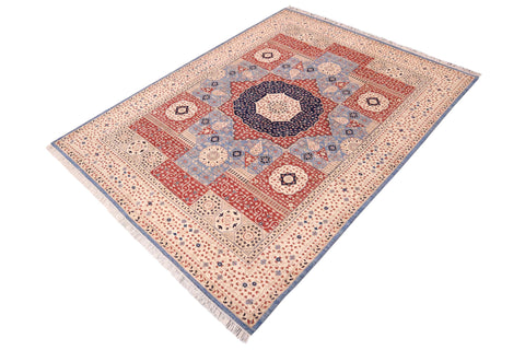 handmade Geometric Mamluk Ivory Rust Hand Knotted RECTANGLE 100% WOOL area rug 9 x 12