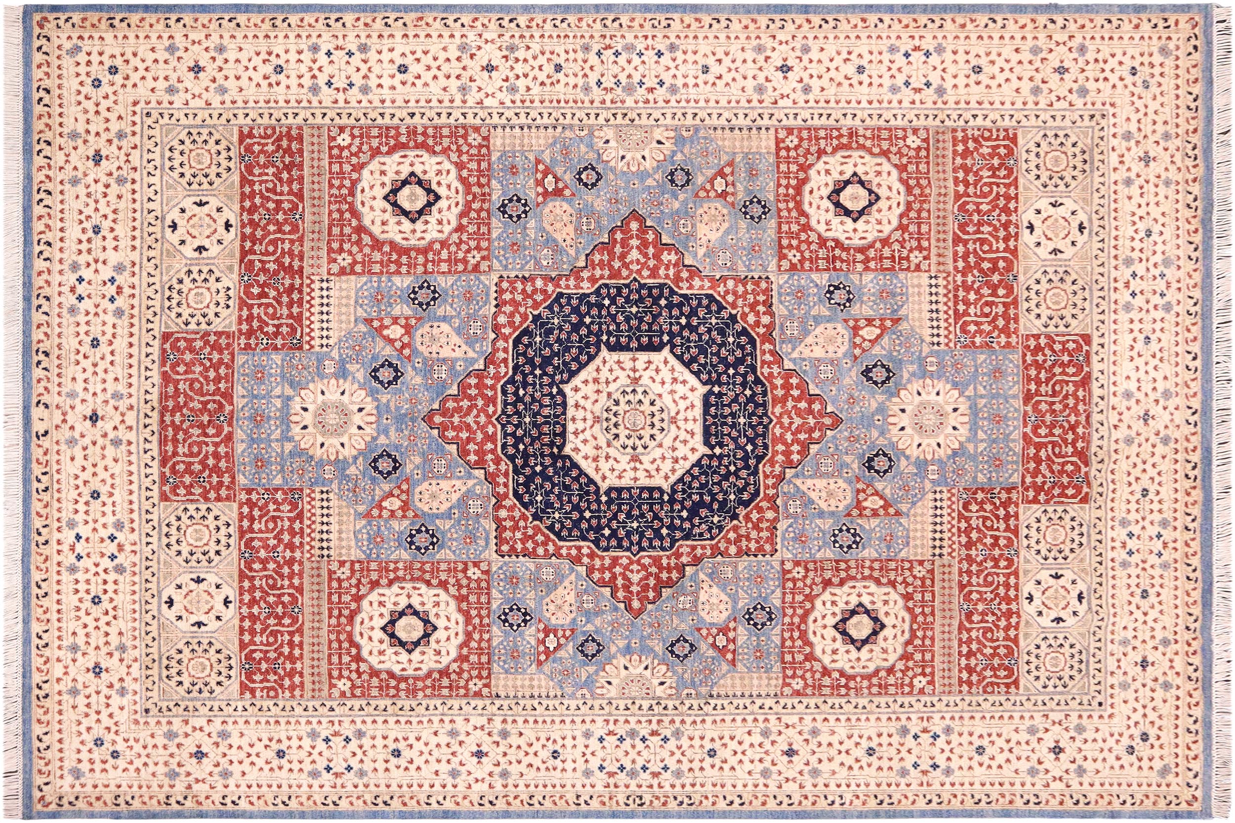 handmade Geometric Mamluk Ivory Rust Hand Knotted RECTANGLE 100% WOOL area rug 9 x 12