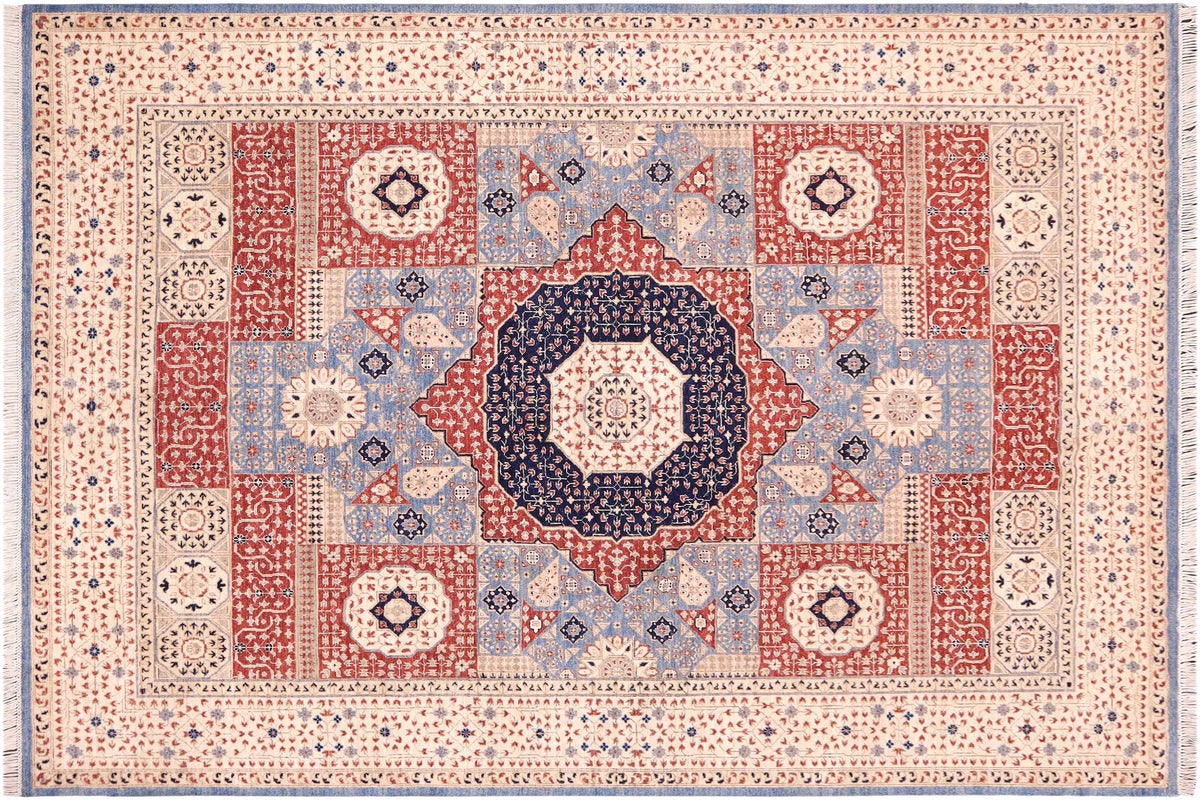 handmade Geometric Mamluk Ivory Rust Hand Knotted RECTANGLE 100% WOOL area rug 9 x 12