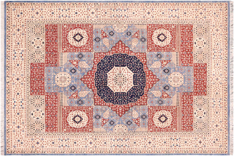 handmade Geometric Mamluk Ivory Rust Hand Knotted RECTANGLE 100% WOOL area rug 9 x 12