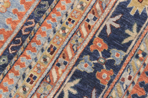 handmade Geometric Kafkaz Lt. Blue Tan Hand Knotted RECTANGLE 100% WOOL area rug 9' x 12'