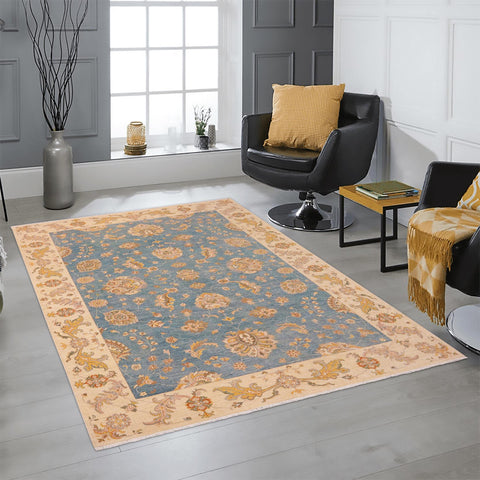 handmade Traditional Kafkaz Blue Ivory Hand Knotted RECTANGLE 100% WOOL area rug 9x12