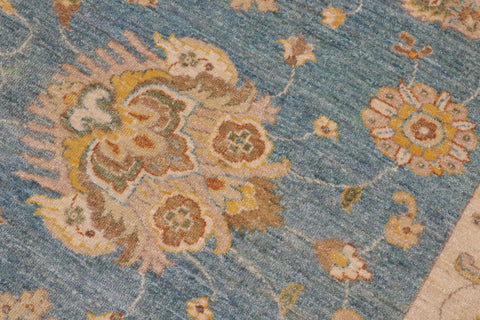 handmade Traditional Kafkaz Blue Ivory Hand Knotted RECTANGLE 100% WOOL area rug 9x12