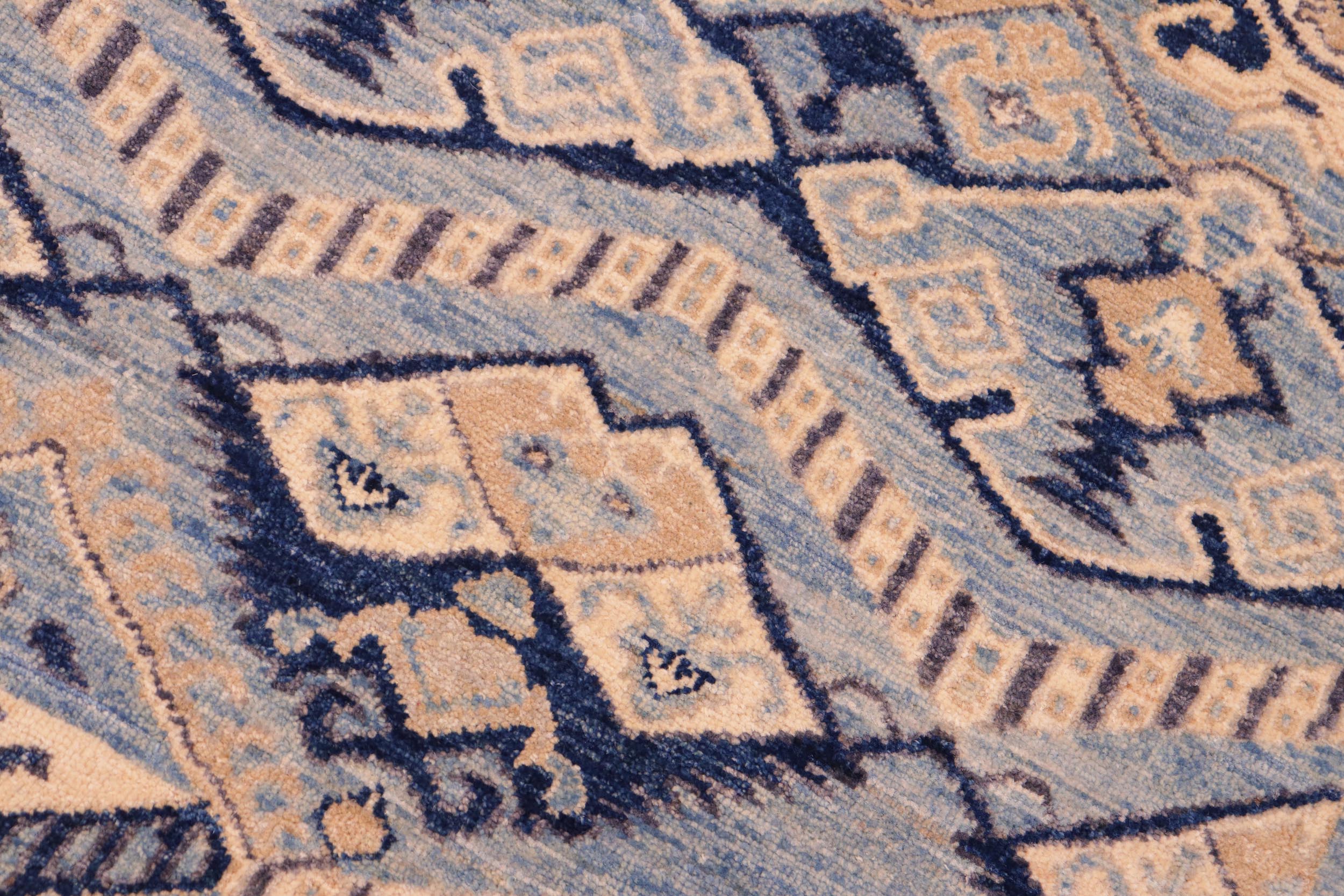 handmade Modern Kafkaz Blue Beige Hand Knotted RECTANGLE 100% WOOL area rug 6' x 9'