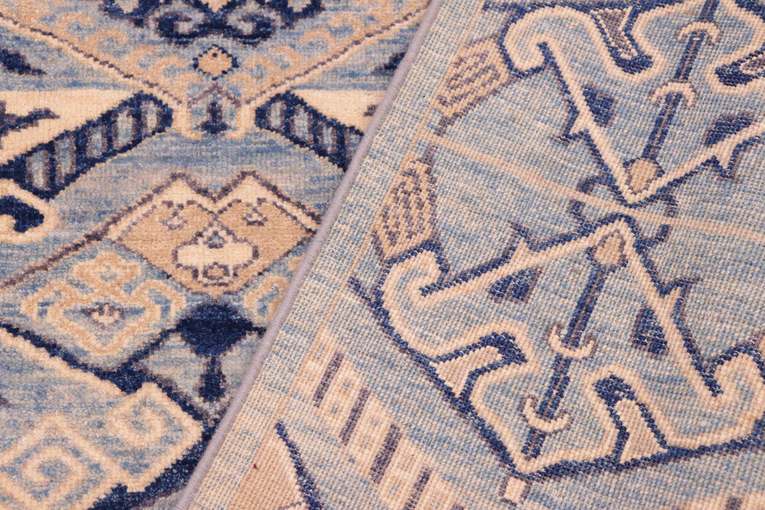 handmade Modern Kafkaz Blue Beige Hand Knotted RECTANGLE 100% WOOL area rug 6' x 9'