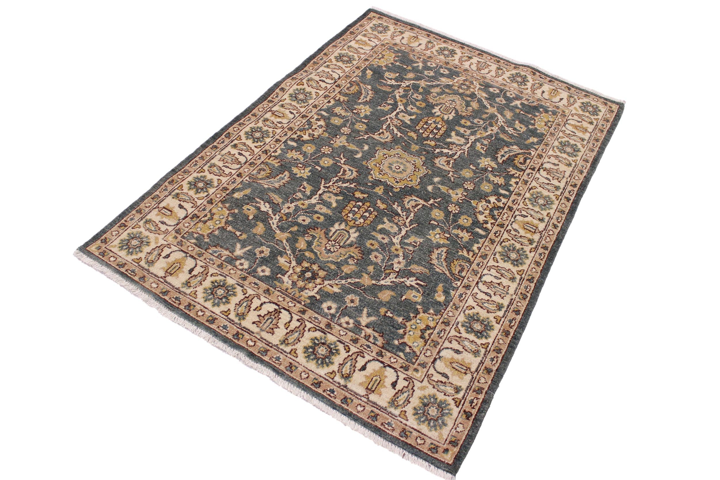 handmade Traditional Kafkaz Green Beige Hand Knotted RECTANGLE 100% WOOL area rug 4x6