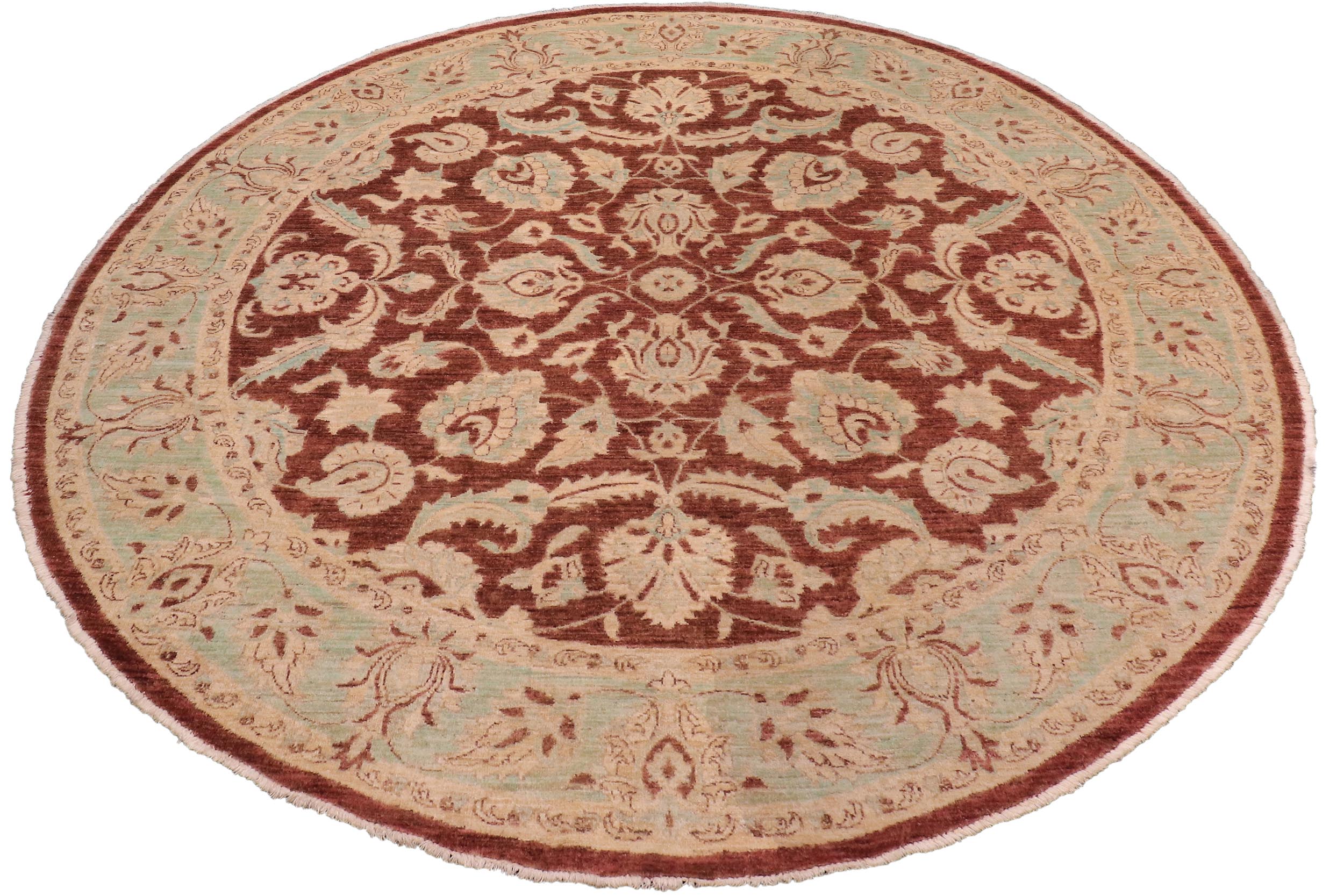handmade Traditional Kafkaz Brown Lt. Green Hand Knotted ROUND 100% WOOL area rug 8' x 8'