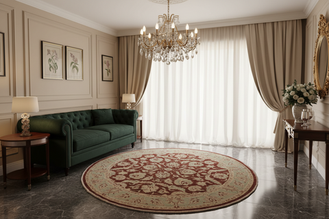 handmade Traditional Kafkaz Brown Lt. Green Hand Knotted ROUND 100% WOOL area rug 8' x 8'