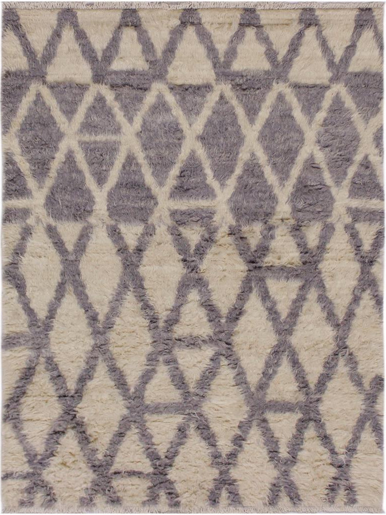 handmade Modern Moroccan Ivory Grey Hand Knotted RECTANGLE 100% WOOL area rug 4x6