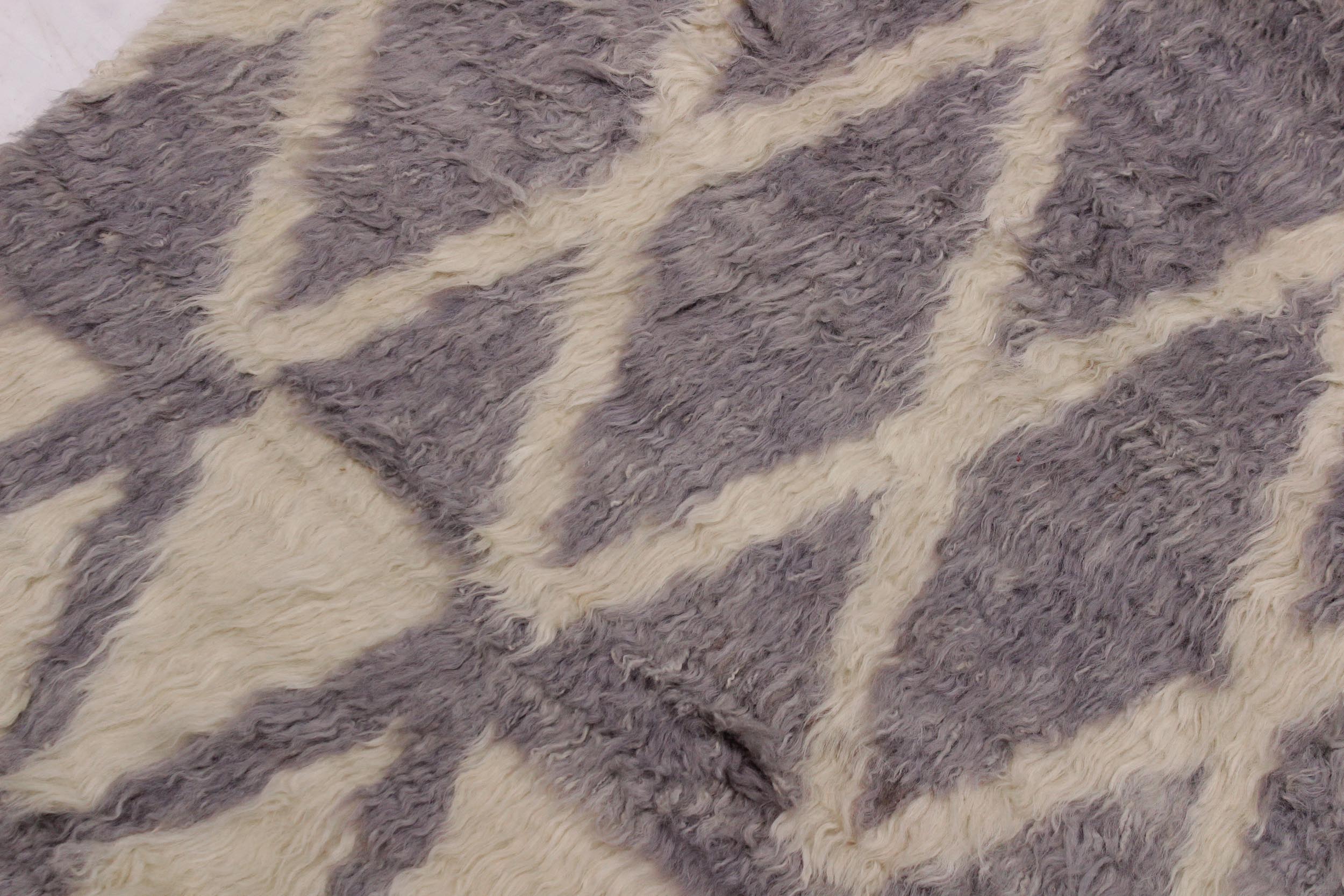 handmade Geometric Moroccan Ivory Grey Hand Knotted RECTANGLE 100% WOOL area rug 4' x 6'