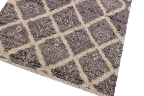 handmade Geometric Moroccan Grey Ivory Hand Knotted RECTANGLE 100% WOOL area rug 5' x 8'