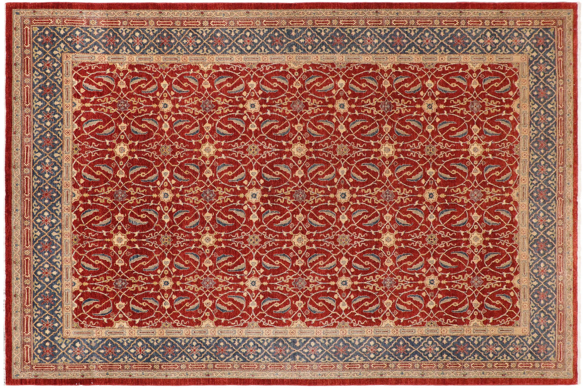 handmade Transitional Kafkaz Red Blue Hand Knotted RECTANGLE 100% WOOL area rug 10' x 14'