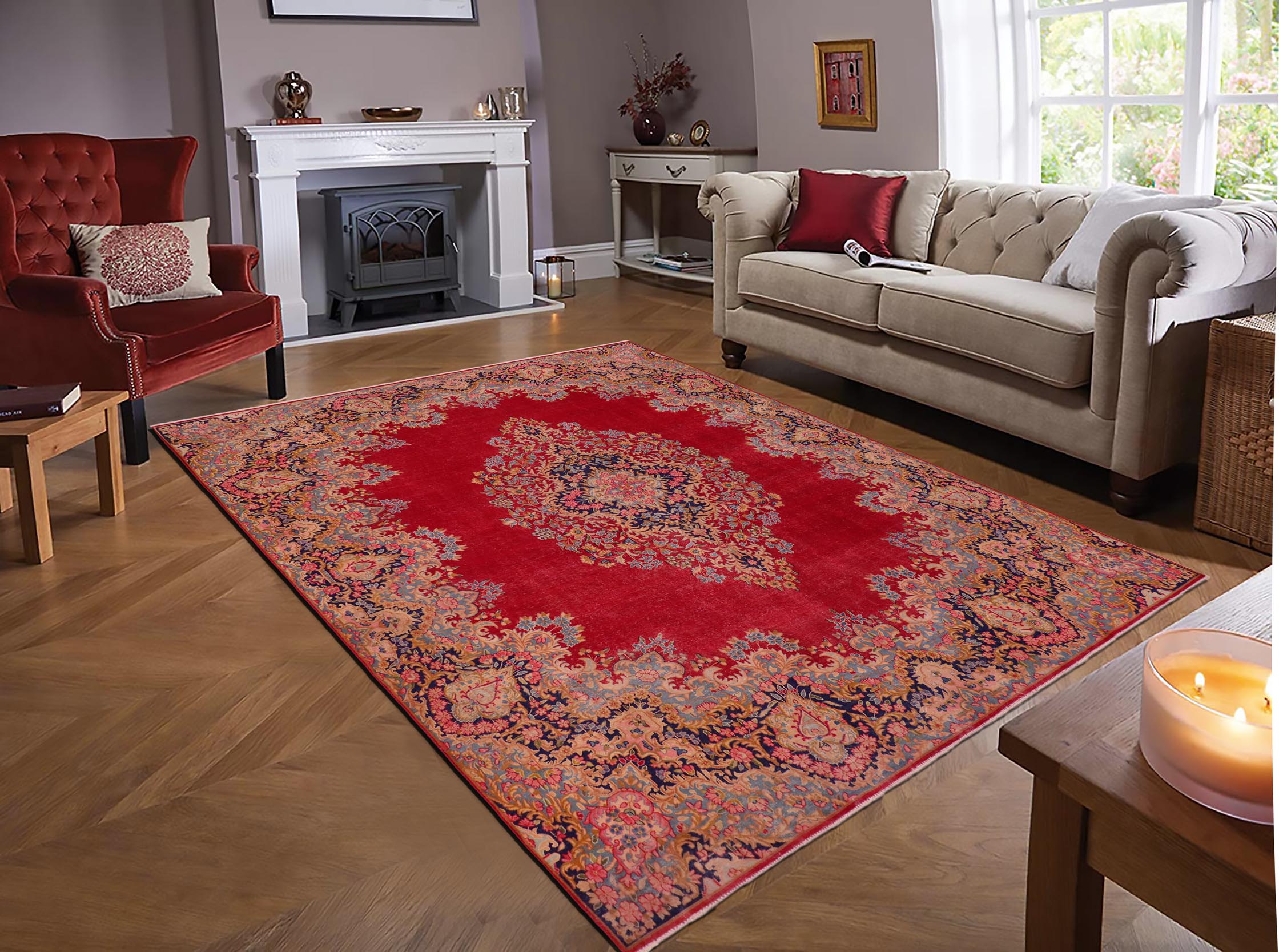 handmade Vintage Vintage Red Blue Hand Knotted RECTANGLE 100% WOOL area rug 10' x 13'