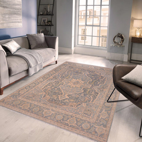 handmade Traditional Kafkaz Gray Lt. Blue Hand Knotted RECTANGLE 100% WOOL area rug 8' x 10'