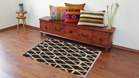 handmade Geometric Moroccan Dark Brown Ivory Hand Knotted RECTANGLE 100% WOOL area rug 4' x 6'