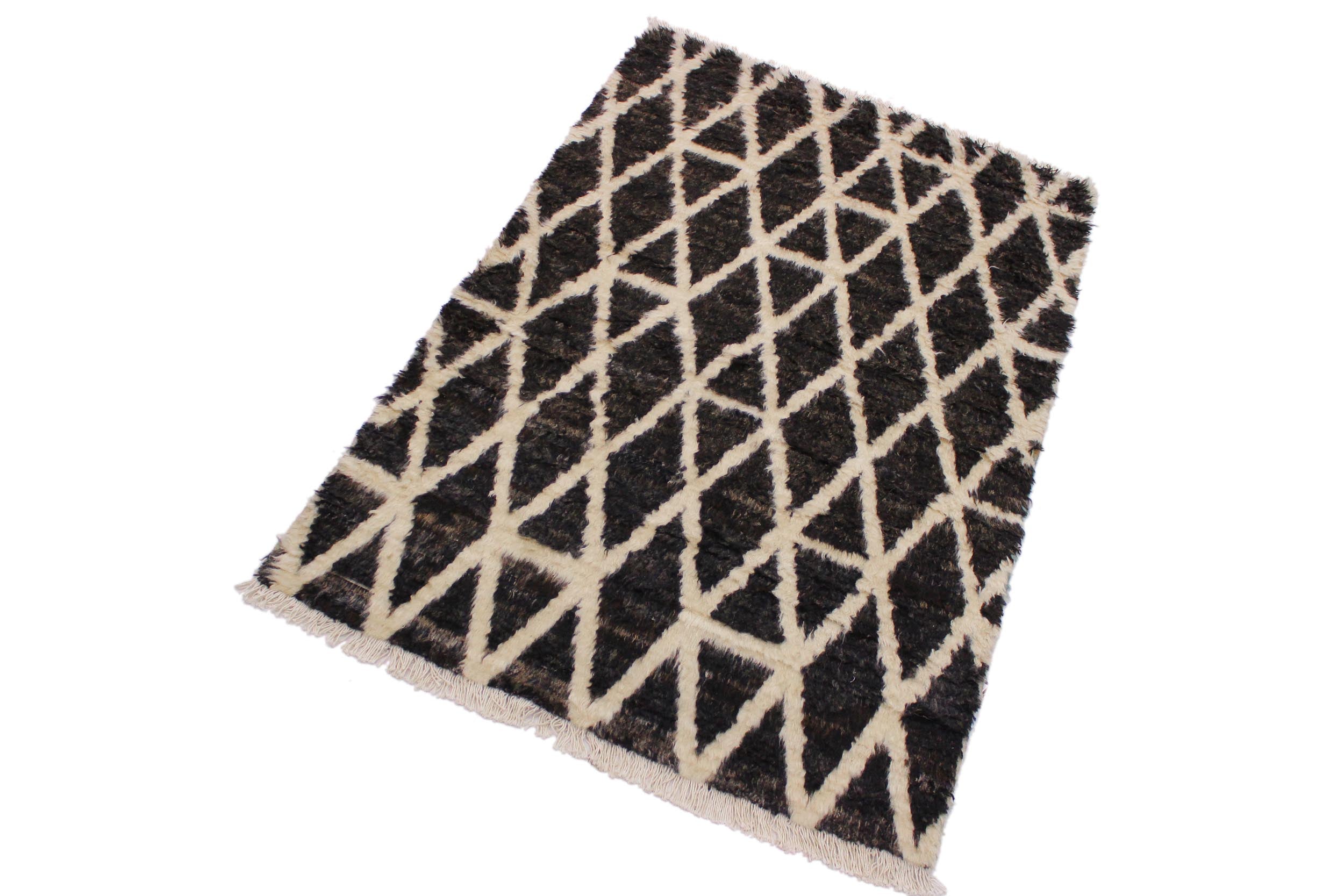 handmade Geometric Moroccan Dark Brown Ivory Hand Knotted RECTANGLE 100% WOOL area rug 4' x 6'