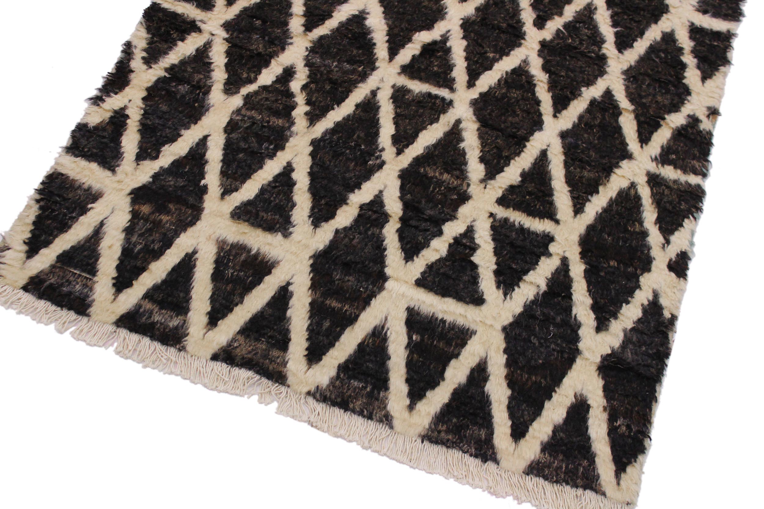 handmade Geometric Moroccan Dark Brown Ivory Hand Knotted RECTANGLE 100% WOOL area rug 4' x 6'