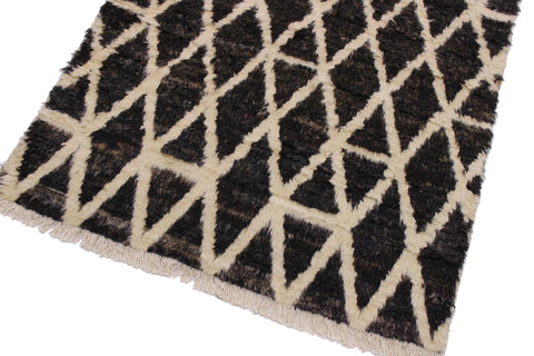 handmade Geometric Moroccan Dark Brown Ivory Hand Knotted RECTANGLE 100% WOOL area rug 4' x 6'