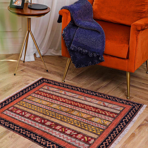 handmade Transitional Shawl Blue Rust Hand Knotted RECTANGLE 100% WOOL area rug 2x3