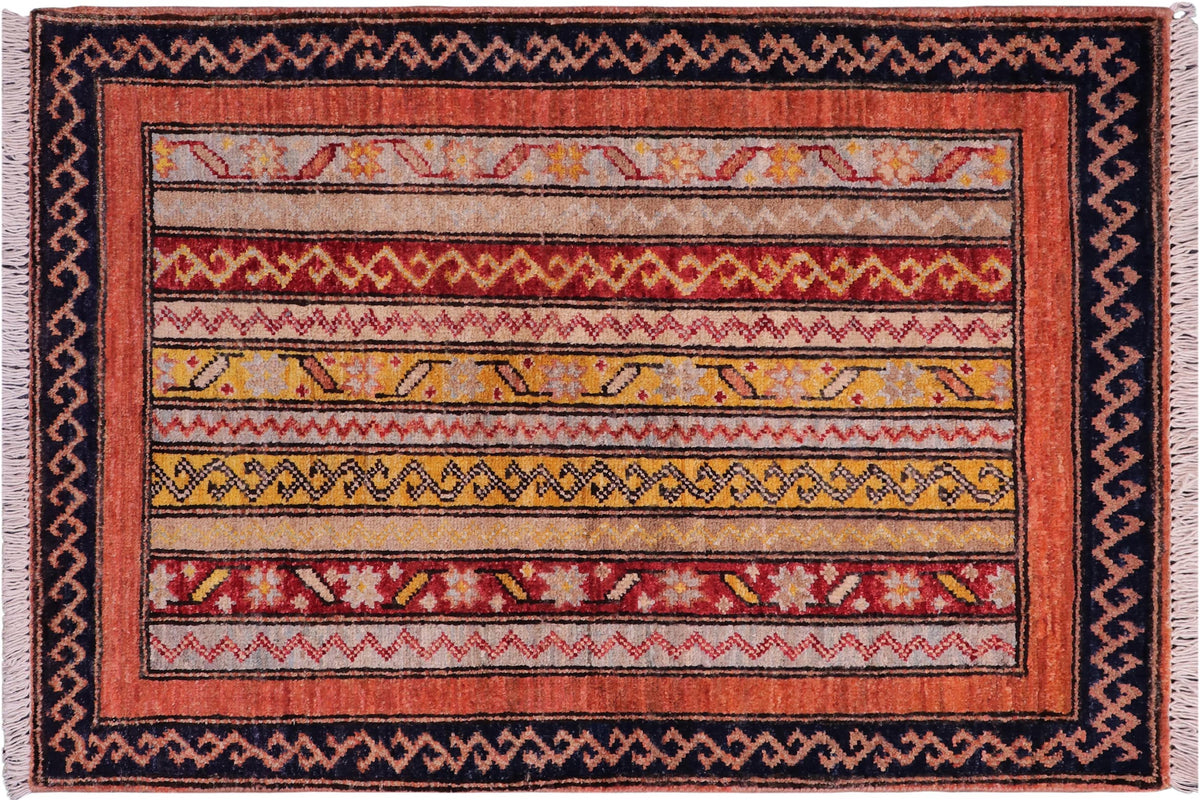handmade Transitional Shawl Blue Rust Hand Knotted RECTANGLE 100% WOOL area rug 2x3