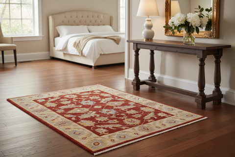 handmade Traditional Kafkaz Red Ivory Hand Knotted RECTANGLE 100% WOOL area rug 2x3