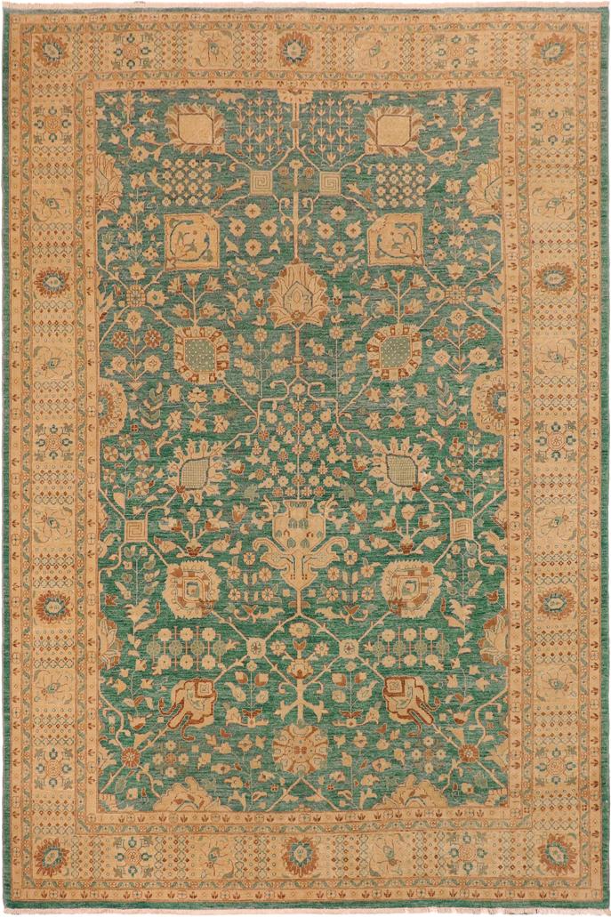 handmade Traditional Kafkaz Green Tan Hand Knotted RECTANGLE 100% WOOL area rug 10X14