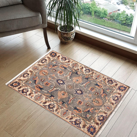 handmade Traditional Kafkaz Grey Ivory Hand Knotted RECTANGLE 100% WOOL area rug 2x3
