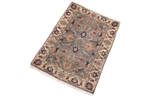 handmade Traditional Kafkaz Grey Ivory Hand Knotted RECTANGLE 100% WOOL area rug 2x3