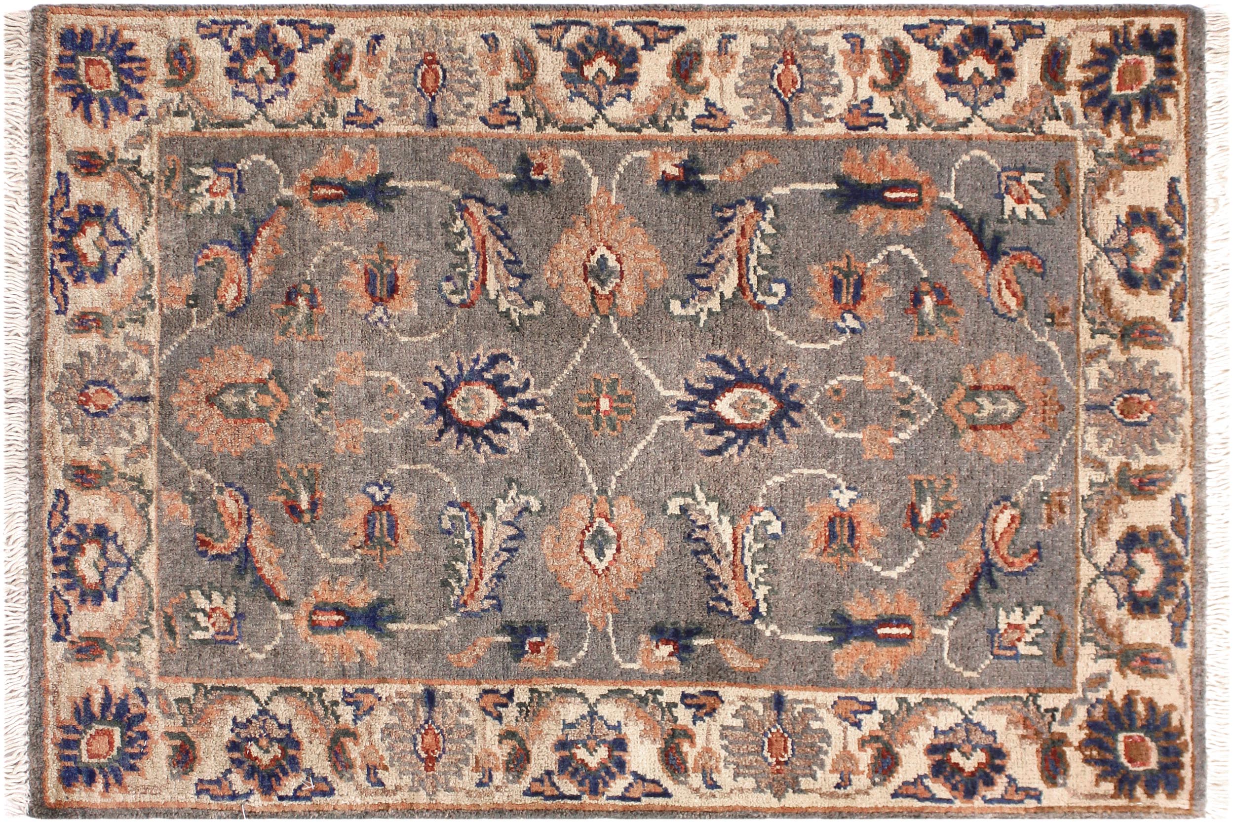 handmade Traditional Kafkaz Grey Ivory Hand Knotted RECTANGLE 100% WOOL area rug 2x3