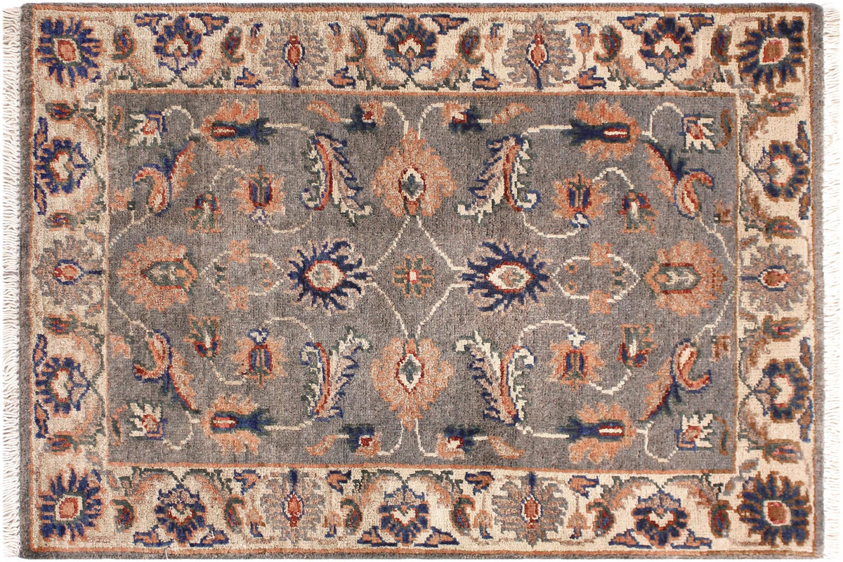 handmade Traditional Kafkaz Grey Ivory Hand Knotted RECTANGLE 100% WOOL area rug 2x3