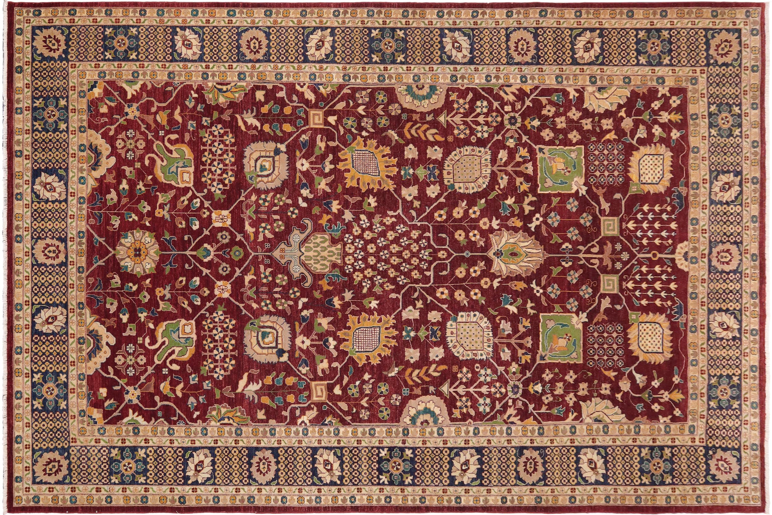 handmade Transitional Kafkaz Red Blue Hand Knotted RECTANGLE 100% WOOL area rug 10' x 15'