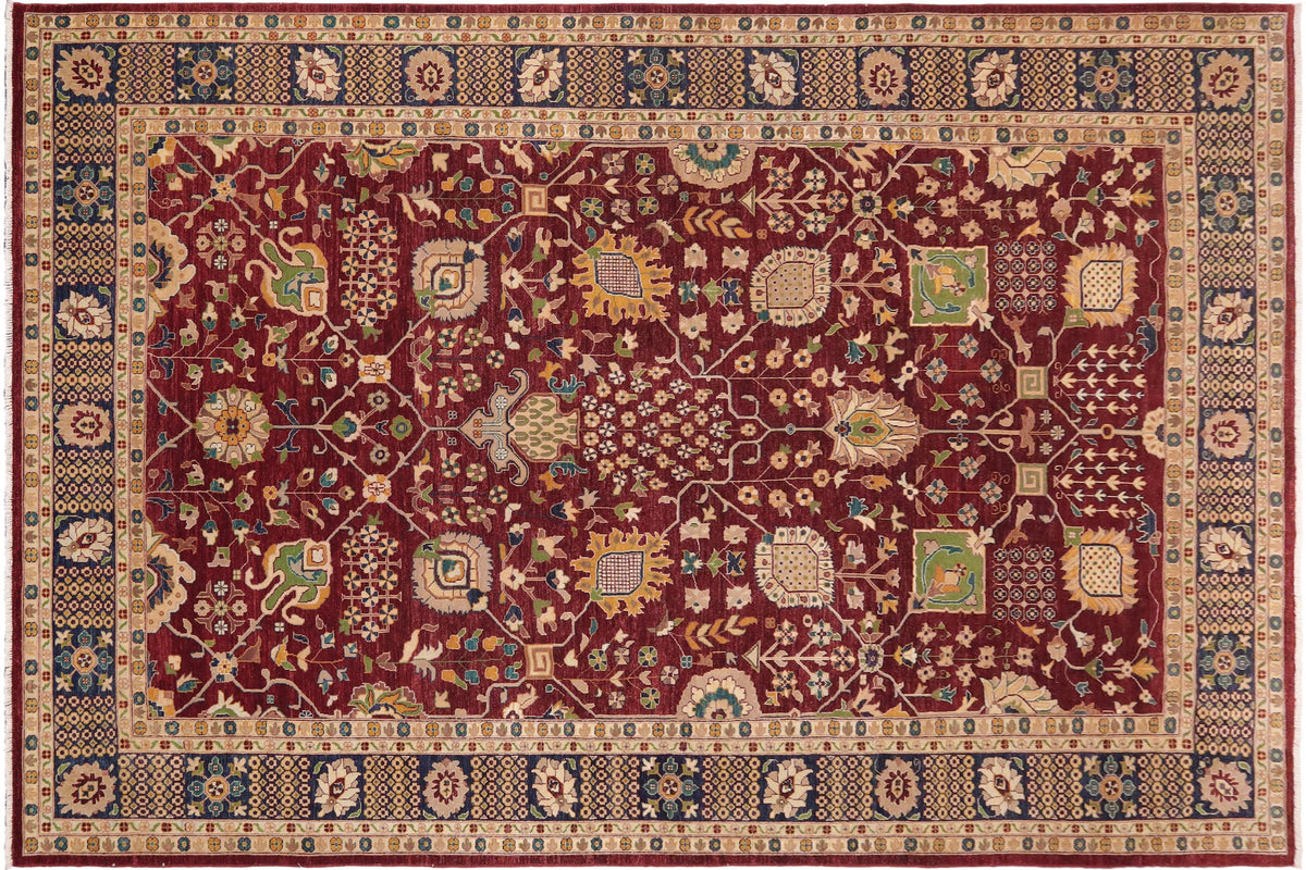 handmade Transitional Kafkaz Red Blue Hand Knotted RECTANGLE 100% WOOL area rug 10' x 15'