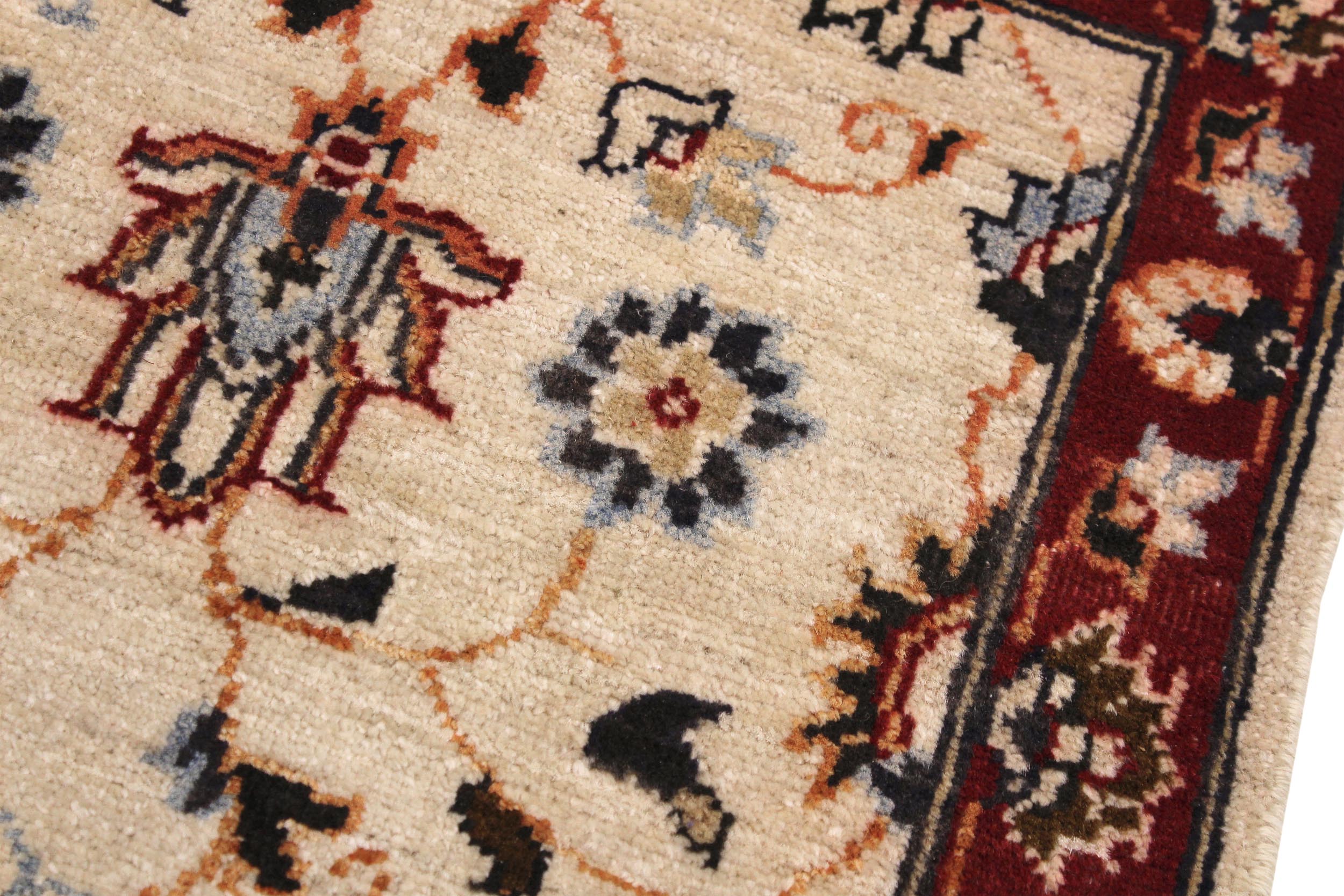 handmade Traditional Kafkaz Ivory Red Hand Knotted RECTANGLE 100% WOOL area rug 2x3