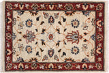 Bohemian Ziegler Steen Ivory/Red Hand-Knotted Wool Rug - 1'0'' x 2'11''