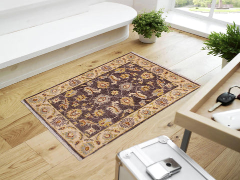 handmade Traditional Kafkaz Brown Ivory Hand Knotted RECTANGLE 100% WOOL area rug 2x3