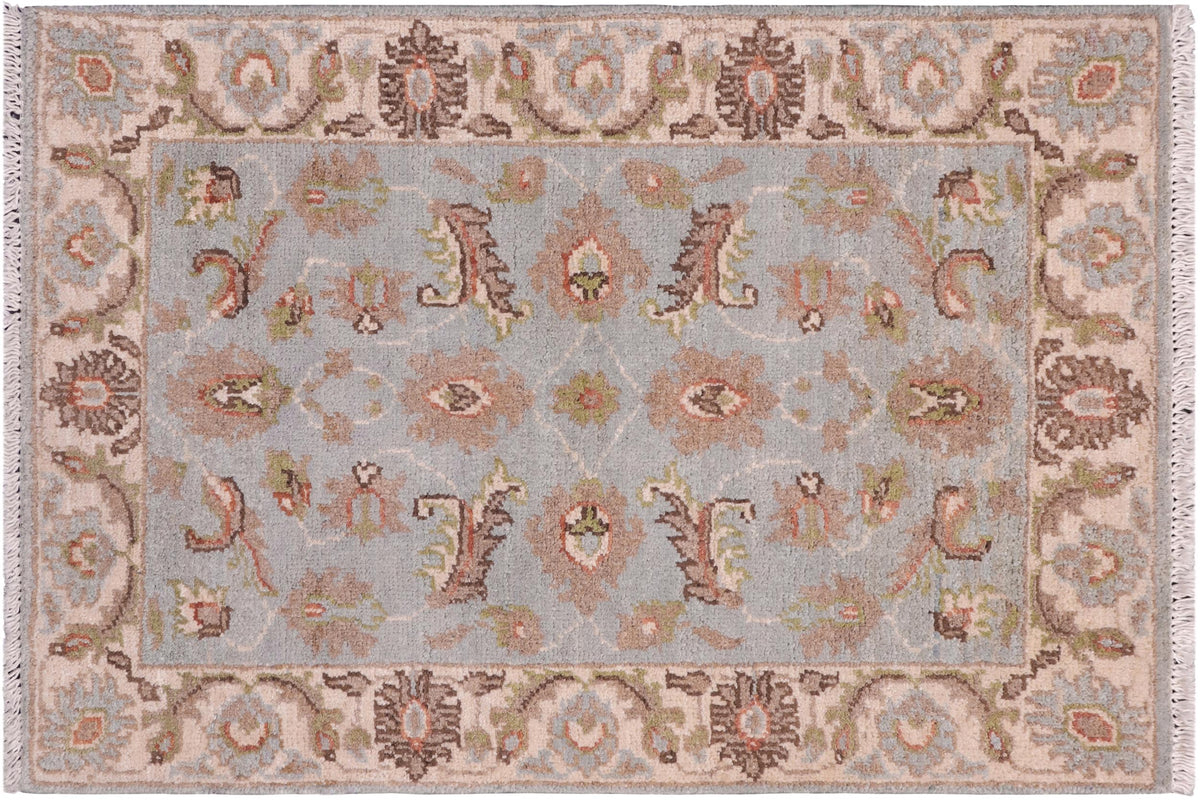 handmade Traditional Kafkaz Lt. Blue Ivory Hand Knotted RECTANGLE 100% WOOL area rug 2x3