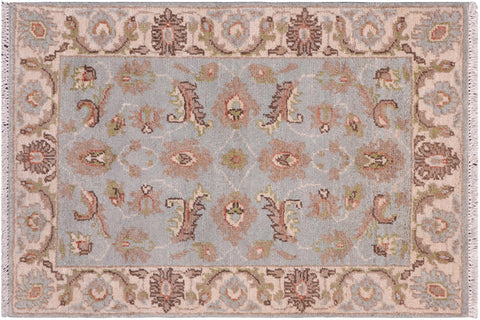handmade Traditional Kafkaz Lt. Blue Ivory Hand Knotted RECTANGLE 100% WOOL area rug 2x3