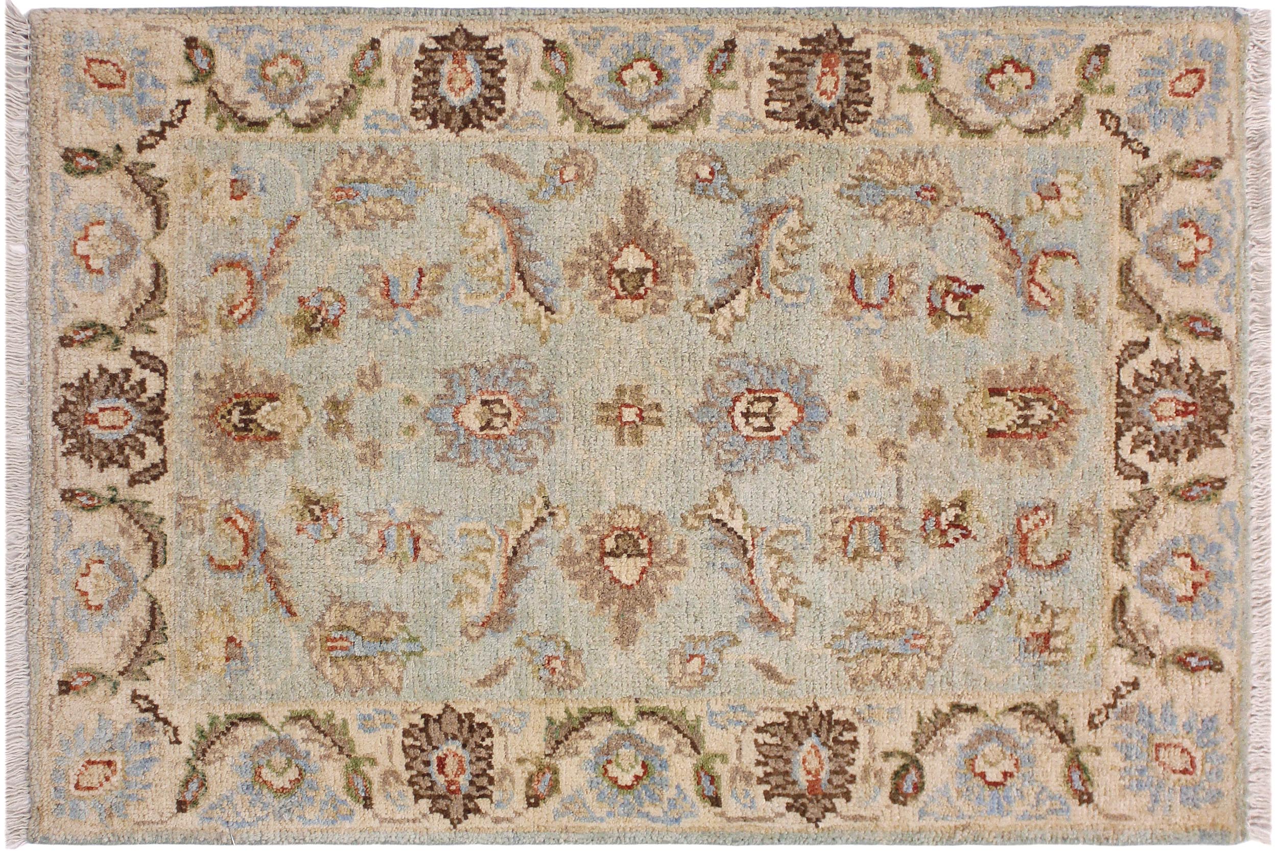 handmade Traditional Kafkaz Lt. Blue Ivory Hand Knotted RECTANGLE 100% WOOL area rug 2x3