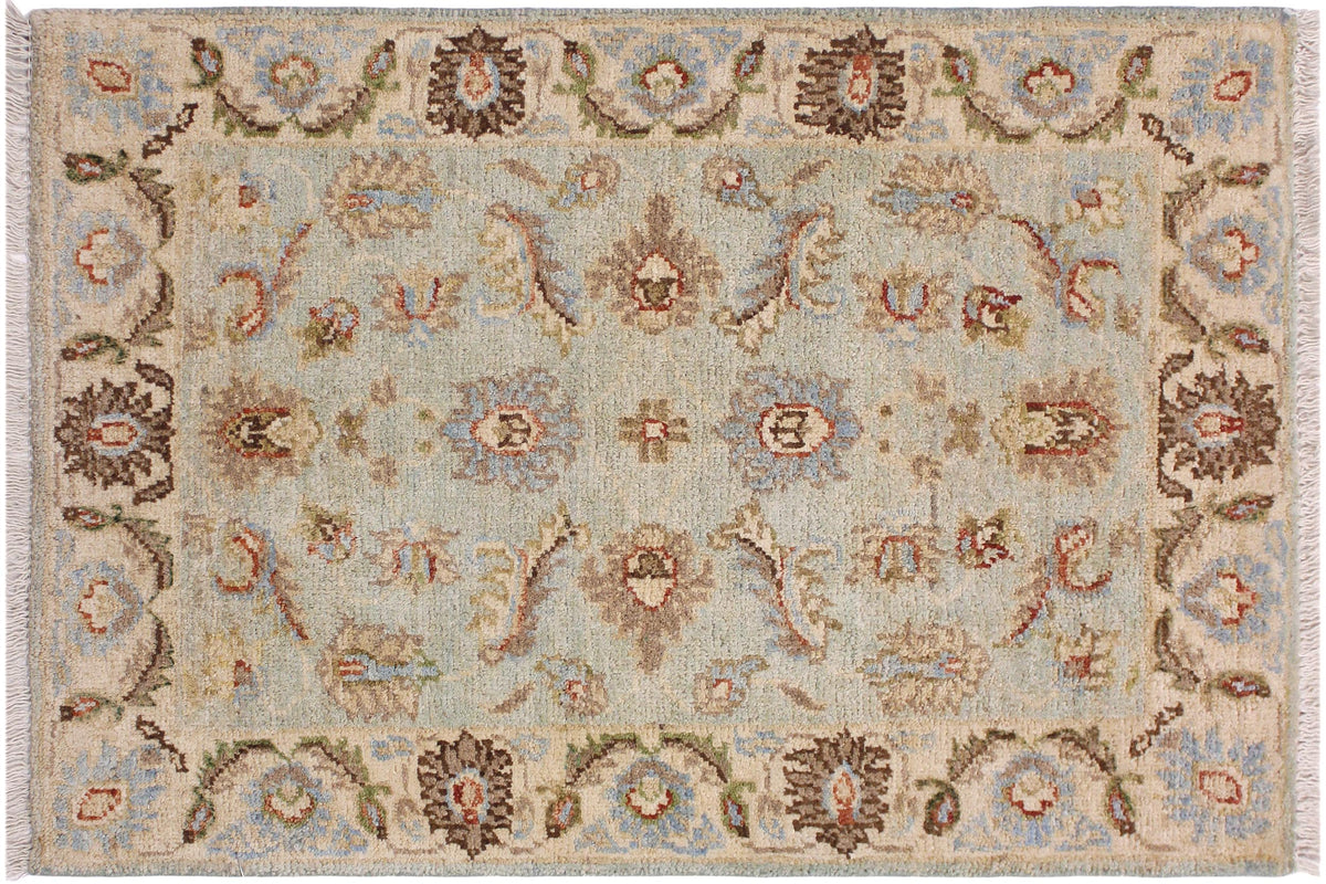 handmade Traditional Kafkaz Lt. Blue Ivory Hand Knotted RECTANGLE 100% WOOL area rug 2x3