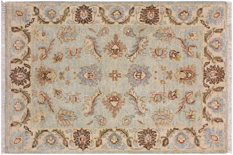 handmade Traditional Kafkaz Lt. Blue Ivory Hand Knotted RECTANGLE 100% WOOL area rug 2x3
