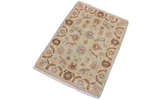 handmade Traditional Kafkaz Lt. Blue Ivory Hand Knotted RECTANGLE 100% WOOL area rug 2x3