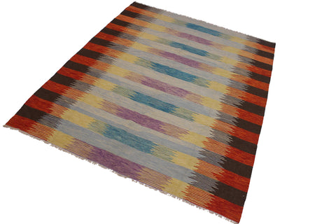handmade Modern Kilim Blue Rust Hand-Woven RECTANGLE 100% WOOL area rug 8x10