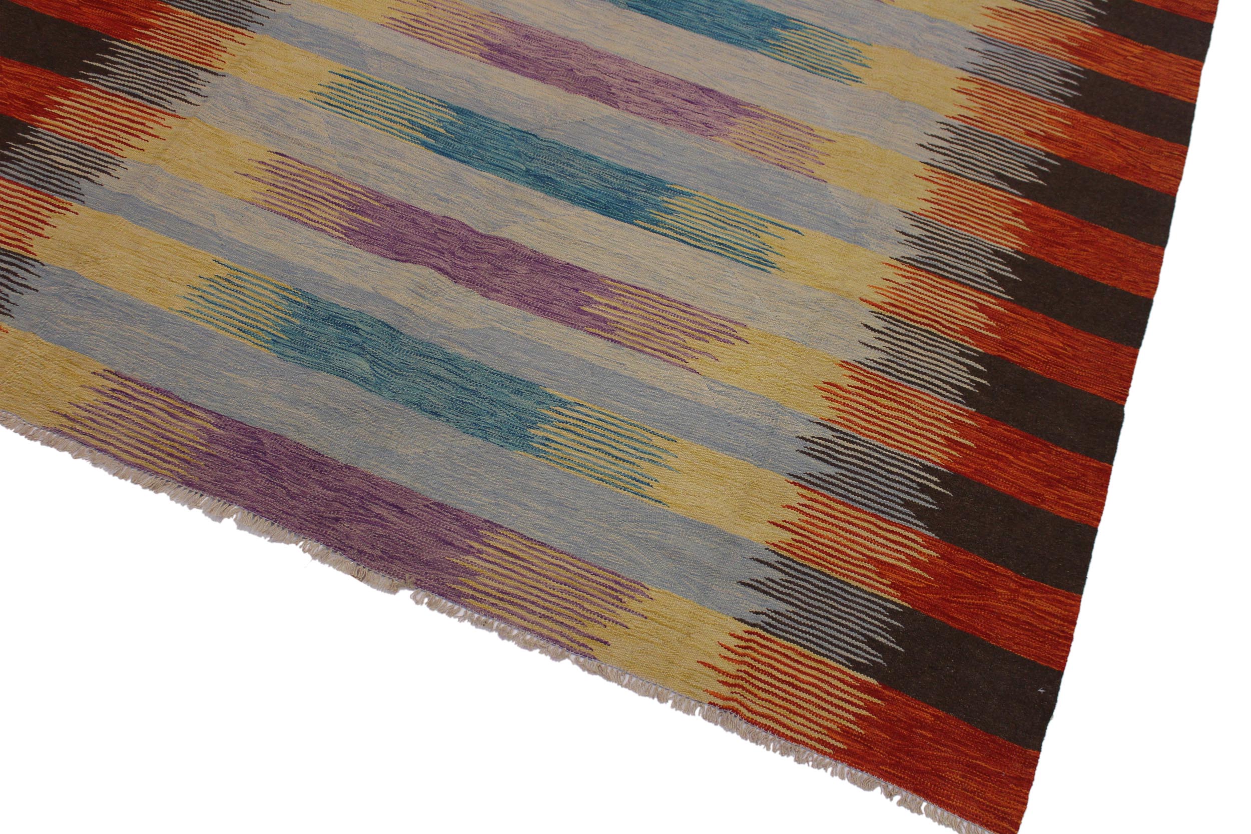 handmade Modern Kilim Blue Rust Hand-Woven RECTANGLE 100% WOOL area rug 8x10